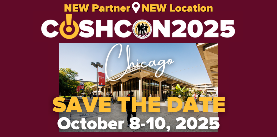 Save the date for COSHCON 2025, October 8-10, 2025, picture of UIC campus in background